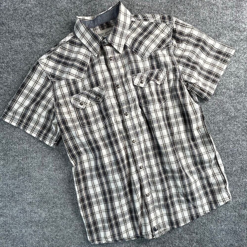 Cody James Men’s Medium Black White Plaid Short Sleeve Western Snap Shirt